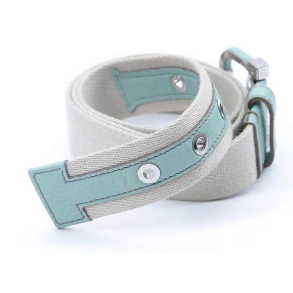 TOD\'S Belt Canvas Leather Green Silver HW Belt Khaki Beige Stitching main image 5